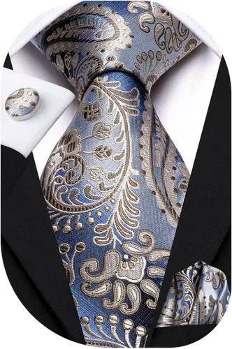 Vista 70 de Hi-Tie Corbatas de seda para hombre, diseño de cachemira a rayas, con bolsillo, gemelos cuadrados, conjunto formal de negocios