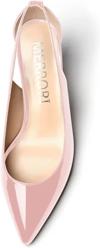 Vista 3 de MERRORI Zapatos de tacón medio con punta puntiaguda para mujer, sexy, para fiesta de noche, para fiesta de noche, zapatos sin cordones, zapatos