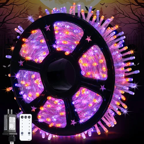 Vista 27 de JMEXSUSS 150 luces LED azules de Navidad para interiores y exteriores, luces de cadena conectables de 59 pies con enchufe, 8 modos de luces de hadas