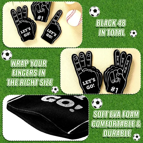 Vista 3 de Sinmoe 48 mini dedos de espuma, somos #1 para fanáticos deportivos, dedos de espuma, baloncesto, béisbol, fútbol, equipo de animadora, regalos