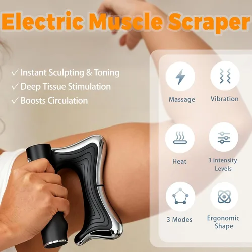 Vista 3 de Herramienta eléctrica raspadora muscular con vibración, masaje y calor, masajeador Gua Sha portátil para recuperación muscular de cuerpo completo