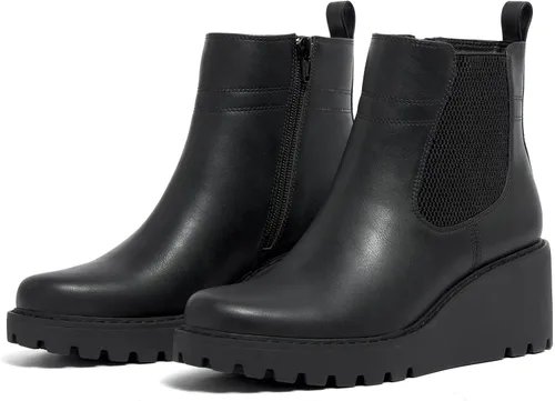 Vista 7 de vodvob Botas de tobillo para mujer, botines de tacón de cuña elásticos con plataforma Chelsea sin cordones y suela de lengüeta
