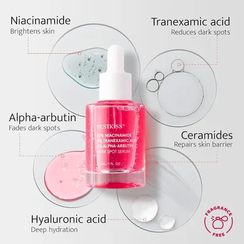 Vista 3 de 10% niacinamida + 5% ácido tranexámico + 2% alfa-arbutina suero de manchas oscuras con ceramidas ácido hialurónico centella asiática – vidrio