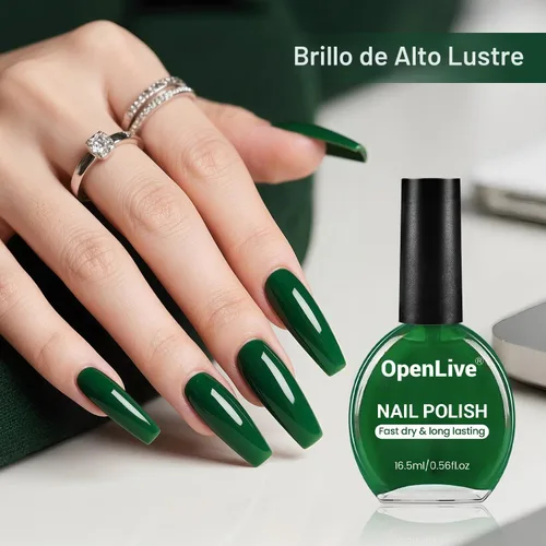 Vista 4 de OpenLive 16.5ml Esmalte de uñas verde oscuro de gran volumen de secado rápido, brillo duradero, para uñas de dedos y dedos de los pies, arte de uñas