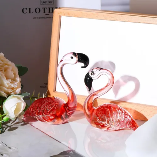 Vista 2 de Juego de 2 figuras de flamencos de cristal rosa, regalos para parejas y mujeres, flamencos de vidrio soplado a mano, Día de la Madre, aniversario