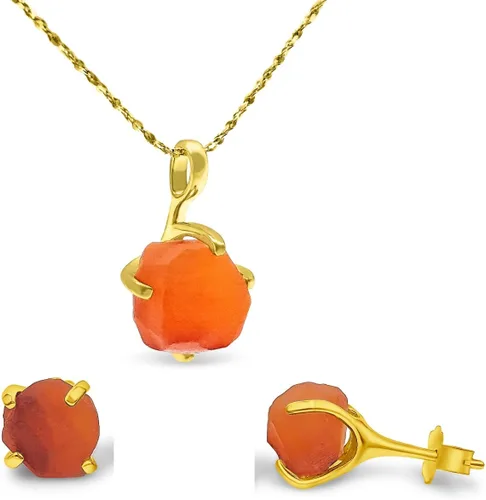 Vista 123 de Juego de joyas de piedras preciosas crudas reales con plata de ley 925 chapada en oro real, collar y aretes de piedra natal, regalo para ella por