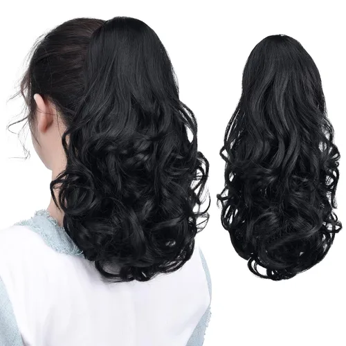 Vista 98 de Extensiones de cola de caballo, extensiones de cabello de cola de caballo con clip de garra marrón oscuro para mujer, pieza de cabello rizado