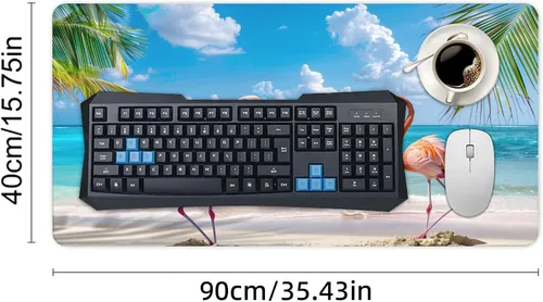 Vista 5 de Large Mouse Pad Beach Flamingos Palm Trees Rubber Base Keyboard Long Gaming Mouse pad Desk Mat Waterproof Non-Slip Protector Laptop Pads for Work