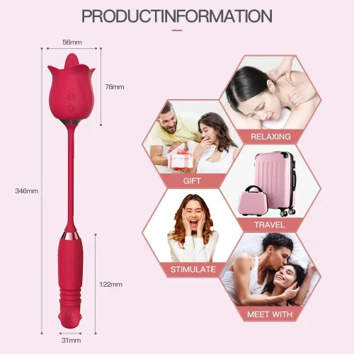 Vista 7 de Juguete sexual de rosas para mujeres, estimulador sexual de rosas 3 en 1 para mujeres, 10 lenguas lamiendo y 10 telescópicas y vibrador de rotación