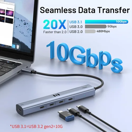 Vista 4 de Concentrador USB C de 10 Gbps con pantalla de video de 4K a 60Hz, Selore 5