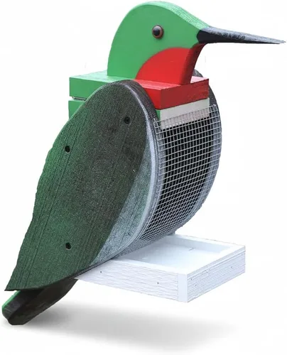 Vista 10 de Comedero colgante para pájaros al aire libre, comedero de madera con forma de pájaro cardenal con cabezal de recarga fácil, comederos para pájaros