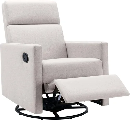 Vista 7 de LUMISOL Silla reclinable giratoria para adultos, silla deslizante para guardería, sofá individual reclinable manual, tapizada en lino, con respaldo