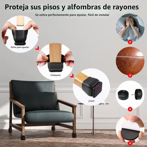 Vista 3 de Ezprotekt 24 protectores cuadrados de silicona para patas de silla para Negro