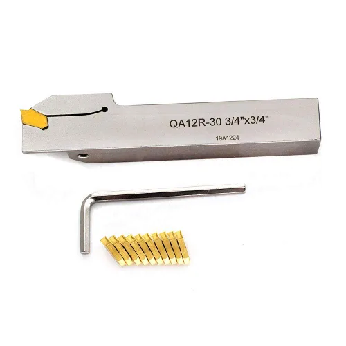 Vista 2 de OSCARBIDE 3/4" torno indexable ranurado titular de separación resistente niquelado QA12R-30 herramienta de corte a mano derecha con 10 piezas