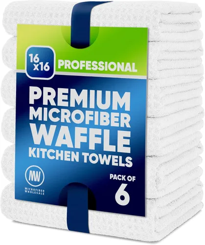 Vista 13 de Toallas de cocina de microfibra con tejido gofre, absorbentes, sin pelusas, gruesas, reutilizables, comerciales, suaves, para manos, té, vidrio Gris
