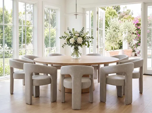 Vista 39 de RIVOVA Silla de comedor moderna de barril, silla lateral acolchada en lino con brazos cómoda para tocador, silla para comedor, sala de estar