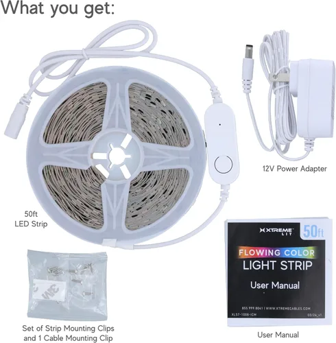 Vista 2 de XTREME Tira de luz LED RGB+IC, tira de luz LED de 50 pies para interiores, reactiva con sonido multicolor, control de aplicación Bluetooth, luces