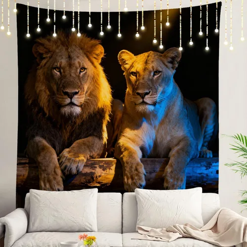 Vista 41 de Shrahala Brown Golden Tapestry, Lion Wall Hanging Hd Print Polyester Backdrop For Dorm Room Bedroom 30 X 40 In
