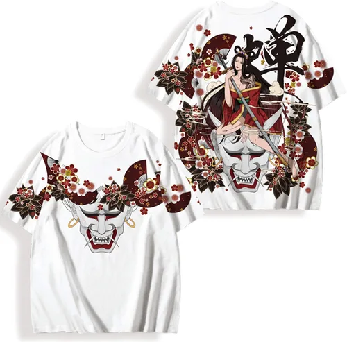 Vista 7 de XYXIONGMAO Camisetas japonesas Geisha Kanji con estampado gráfico, unisex, camisa de anime para hombre