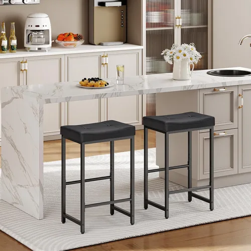 Vista 2 de HOOBRO Taburetes de Bar, Taburetes de Silla de Montar de 25.4", Taburetes con Tapicería de PU, Taburetes de Altura de Mostrador con Reposapiés
