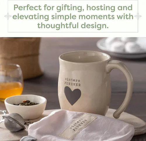 Vista 4 de DEMDACO Taza de café de cerámica con corazón de hermanas para siempre, crema inspiradora de 16 onzas