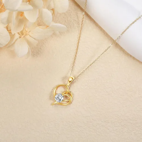 Vista 3 de Collar de oro real de 14 quilates con forma de corazón y rosa de oro sólido para mujeres, amantes del día de San Valentín, regalos de Navidad