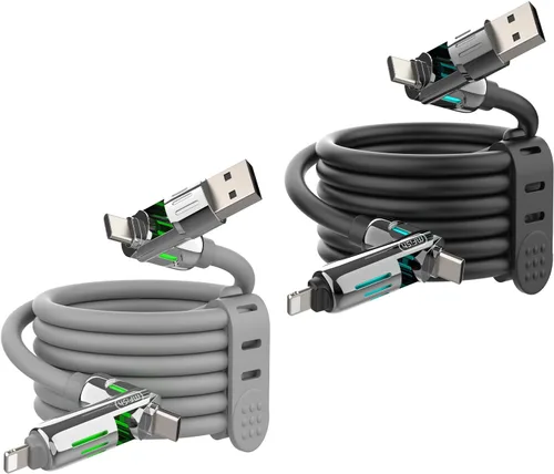 Vista 22 de Cable de carga rápida 4 en 1 de 240 W, negro, 3.3 pies Funda de transporte, USB-A y USB-C a USB-C/Lightning, para iPhone 17/16/15/14, MacBook
