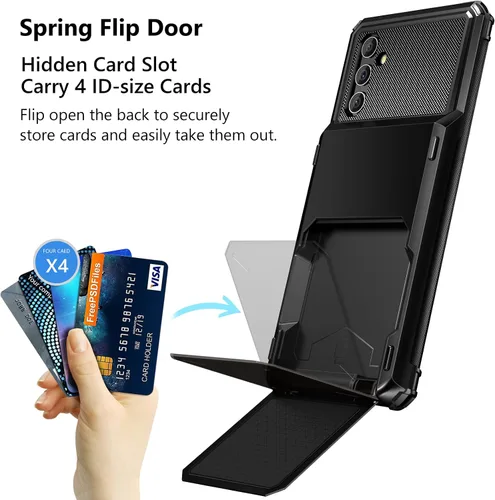 Vista 2 de Vofolen - Funda tipo cartera para Samsung Galaxy A13 con 4 tarjetas, color negro ID Slot, Scratch Resistant, Dual Layer Hybrid Protective Rugged
