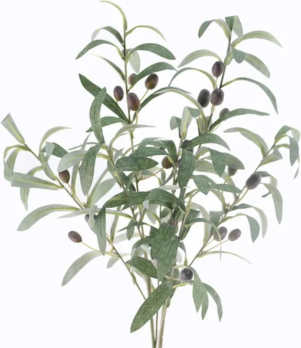 Vista 3 de Ramas de olivo artificiales para jarrones, tallos de relleno falsos, ramita de vegetación de seda para centros de mesa, decoración, 2 piezas de 28
