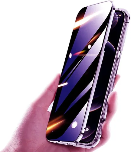 Vista 21 de Funda antimiradas con cerradura para iPhone 13 Pro, funda magnética de vidrio con protector de lente de cámara integrado, protector de pantalla