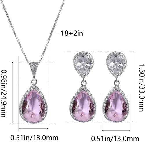 Vista 52 de Conjunto de joyería para boda, aretes de lagrima y collar con dije de circonio cúbico