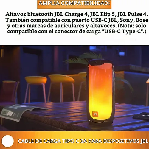 Vista 4 de Cable de carga tipo C para JBL Charge 4 5, Pulse 4 5, Clip 4, Flip 5, Auriculares inalámbricos Bluetooth Flip 5 y más Negro naranja