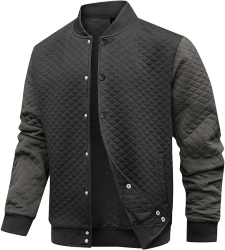 Vista 9 de Wizoat Chaqueta universitaria para hombre, chaqueta ligera casual con diseño de gofre, chaquetas bomber