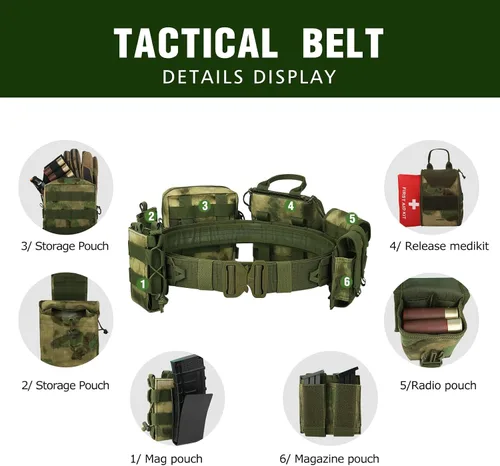 Vista 4 de YAKEDA Molle - Cinturón de batalla con accesorios – Cinturón táctico de combate Airsoft resistente (8 piezas)