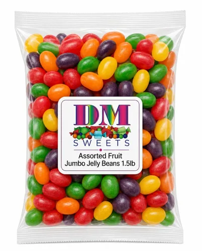 Vista 2 de Jumbo Jelly Beans - Bolsa de 1.5 libras extra grande de frutas jugosas masticables surtidas