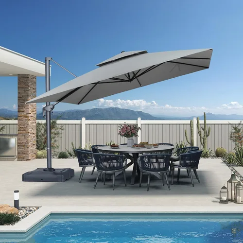 Vista 39 de PURPLE LEAF Sombrilla de Patio Voladiza de 10' x 13' para Exteriores con Base de 330 libras, Sombrilla Rectangular Grande Resistente al Viento