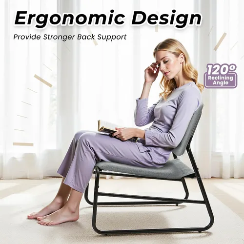 Vista 3 de DAICO Silla decorativa moderna sin brazos, cómoda silla lateral tapizada con marco de metal para sala de estar, dormitorio, balcón, jardín, lino