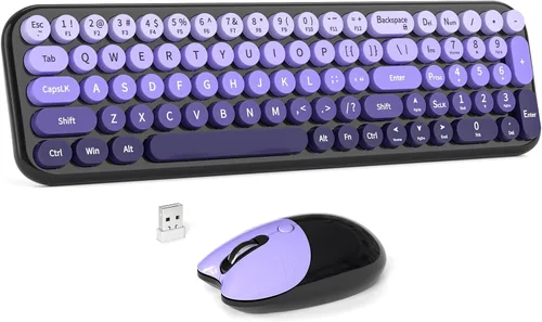Vista 29 de Combo de teclado y mouse inalámbrico, MOWUX, teclado inalámbrico de tamaño completo para computadora de 2.4G, colorido, plug and play, teclado