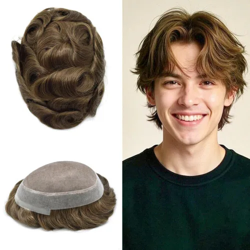 Vista 30 de Toupee para hombres Piezas de pelo fino mono para hombre Toupee sistema de reemplazo de pelo para hombres línea capilar natural para hombre postizo