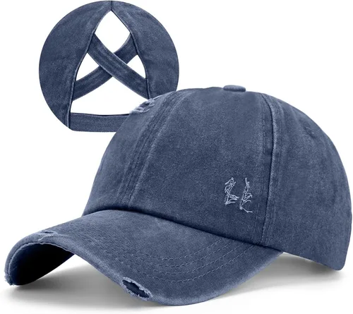 Vista 15 de Gorra de béisbol para mujer, diseño de cola de caballo, ajustable, ajustable, para cola de caballo B - Denim Negro