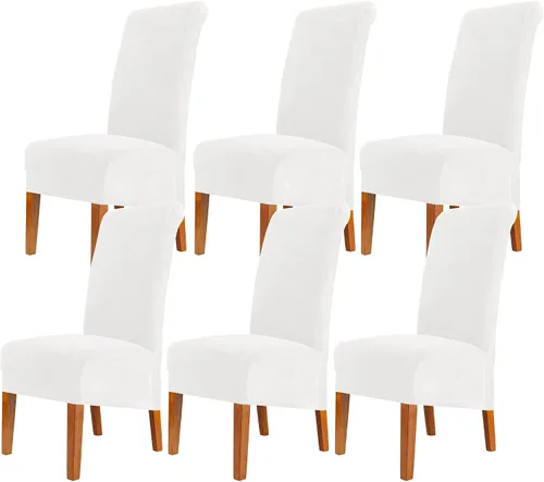 Vista 36 de Fundas elásticas para sillas de comedor, fundas protectoras de asiento extraíbles de terciopelo suave para sillas Parson (2, beige)