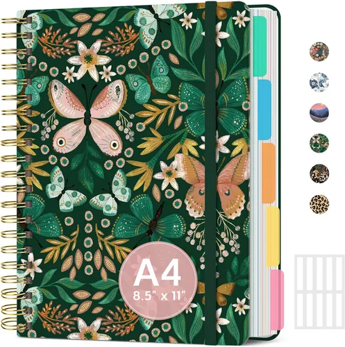 Vista 16 de Cuadernos grandes con forro en espiral para el trabajo con divisores y pestañas extraíbles, 8.5 x 11 pulgadas, bonito cuaderno de tapa dura de 5