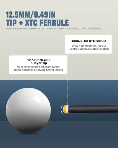 Vista 4 de KONLLEN 2.0 Carbon Fiber Pool Cue, Low Deflection Shaft Pro taper cue with 11.8mm or 12.5mm tip, ebony inlay design and adjustable weight system