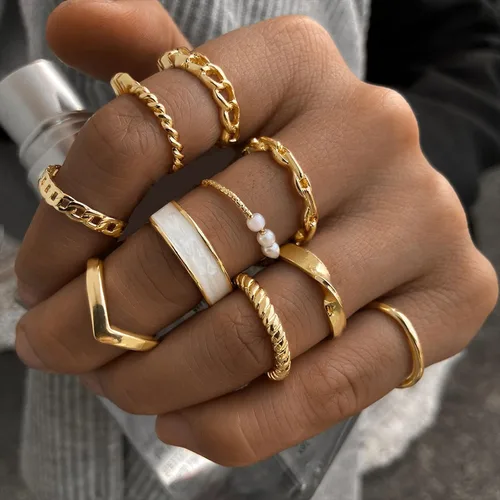 Vista 3 de Long tiantian Anillos dorados para nudillos para adolescentes y niñas, juego de anillos apilables estilo bohemio, huecos, tallados, apilables, midi