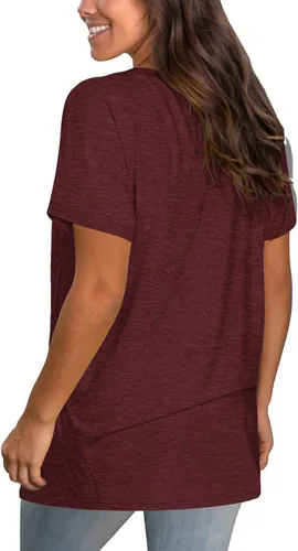 Vista 2 de Camisetas de verano para mujer, camisetas casuales de manga corta, cuello en V, con ojales de encaje, sexy, entrecruzada, holgada, linda camiseta