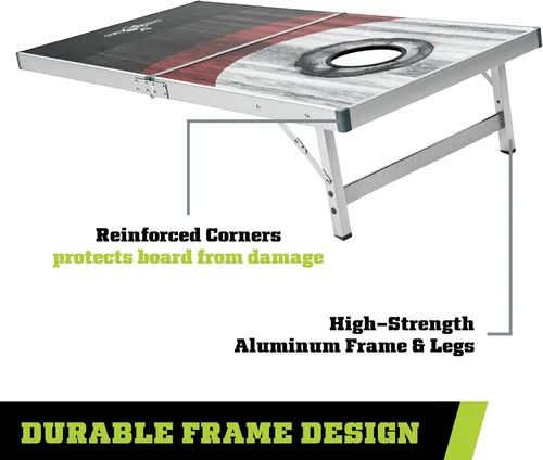 Vista 4 de Backyard Hero Juego de Cornhole de 4 x 2 pies con tablas resistentes al agua y marco de aluminio, 8 bolsas de frijoles ACA y diseño plegable