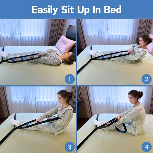 Vista 6 de Asistencia de escalera de cama para personas mayores, ayudante para sentarse de 160 pulgadas con 4 asas antideslizantes, dispositivo de asistencia