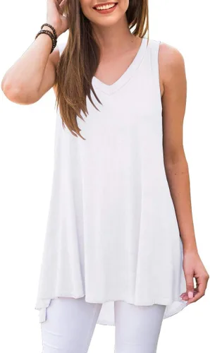Vista 12 de AWULIFFAN - Blusa de verano sin mangas con cuello en V, túnica, top, para mujer 01 Negro
