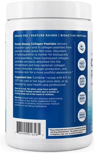 Vista 6 de Nordic Naturals Nordic Beauty - Péptidos de colágeno, sin sabor, 10.6 onzas, suplemento de colágeno para la salud y elasticidad de la piel