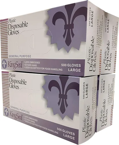 Vista 9 de KingSeal 500 guantes desechables de polietileno ligeros, sin polvo, sin látex, seguros para alimentos, tamaño grande, 1 caja de 500 guantes